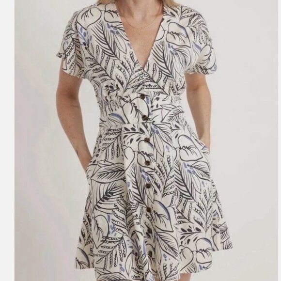 Marine Layer Camila Mini Dress Small Black White Foliage - Picture 1 of 9